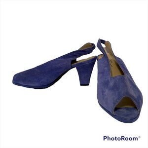 ROSINA FERRAGAMO SCHIAVONE VINTAGE SHOES BLUE SUEDE LEATHER SLINGBACK PEEPTOE